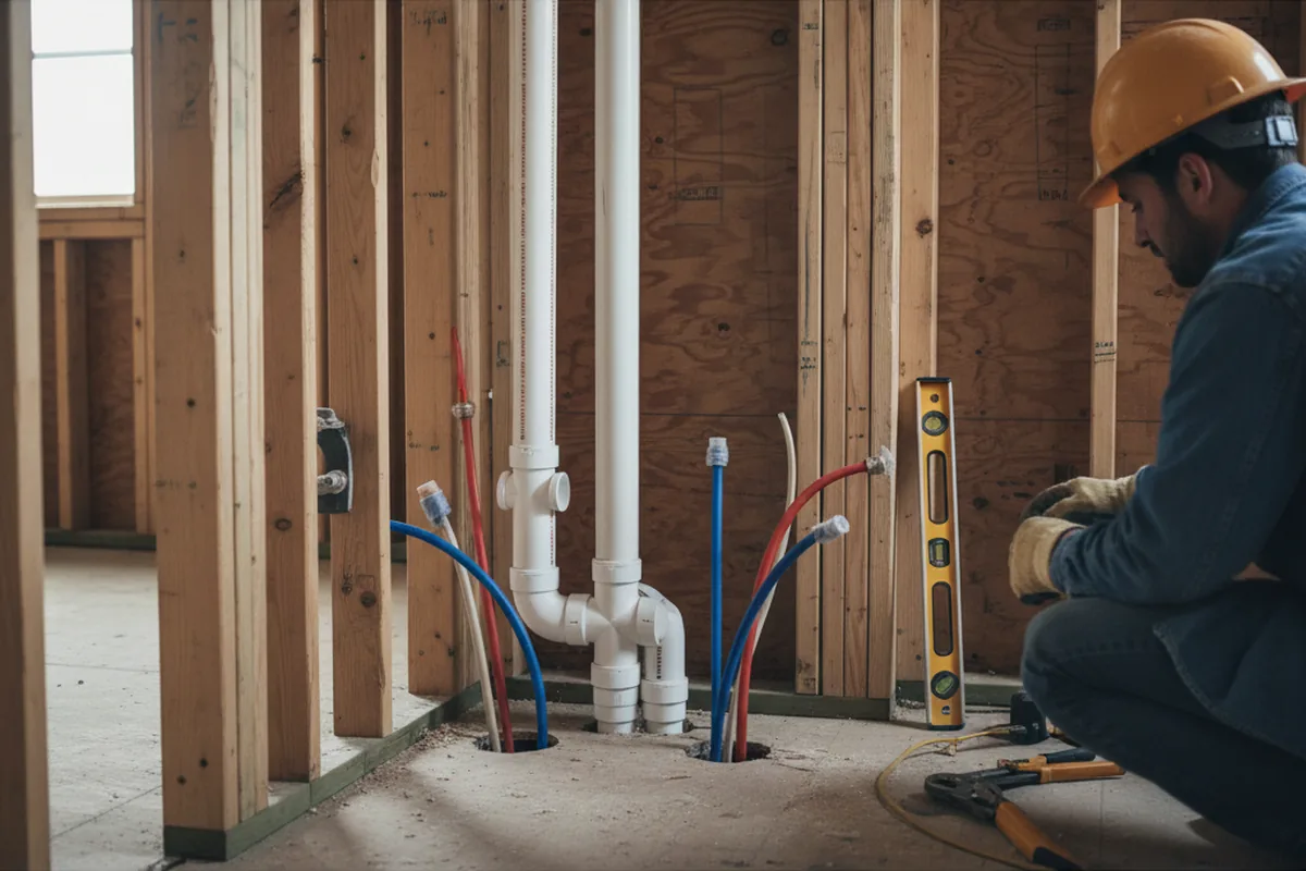 Drain and supply rough-in during Sump Pump Repair in Butler